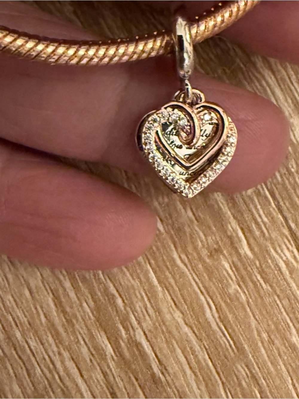 Pandora Rose Gold-Tone Sparkling Double Heart Pendant Necklace